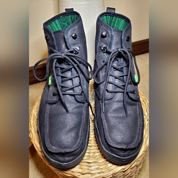 ✨️EUC✨️Mens Sanuk Skyline Black Canvas Lace Up High Top Sneakers Mens Size 13 - Picture 3 of 13